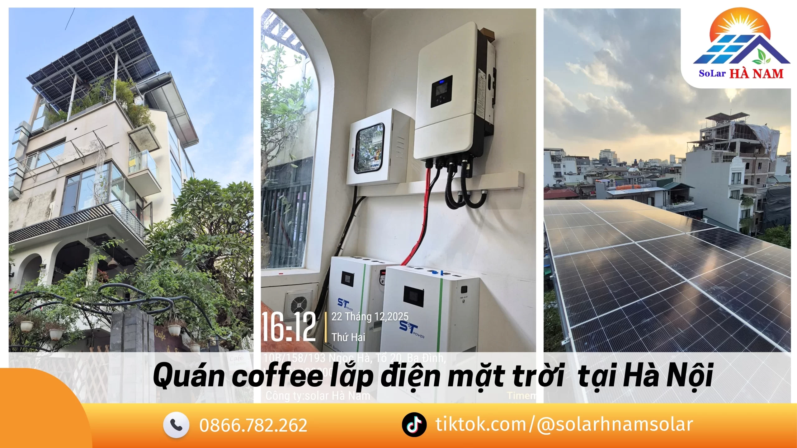 Quán coffee lắp điện mặt trời 15kW tiết kiệm chi phí